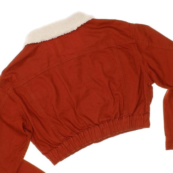 Madden NYC Crop Jacket Womens M Burnt Orange Cotton Button Front Elastic Hem - Picture 4 of 6